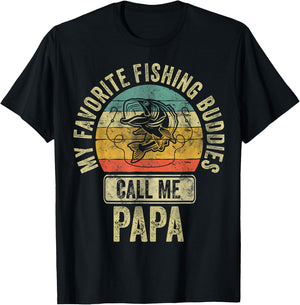 My Favorite Fishing Buddies Call Me Papa Fisherman Shirt T-Shirt - T-Shirt | Black