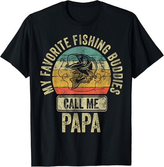 My Favorite Fishing Buddies Call Me Papa Fisherman Shirt T-Shirt - T-Shirt | Black