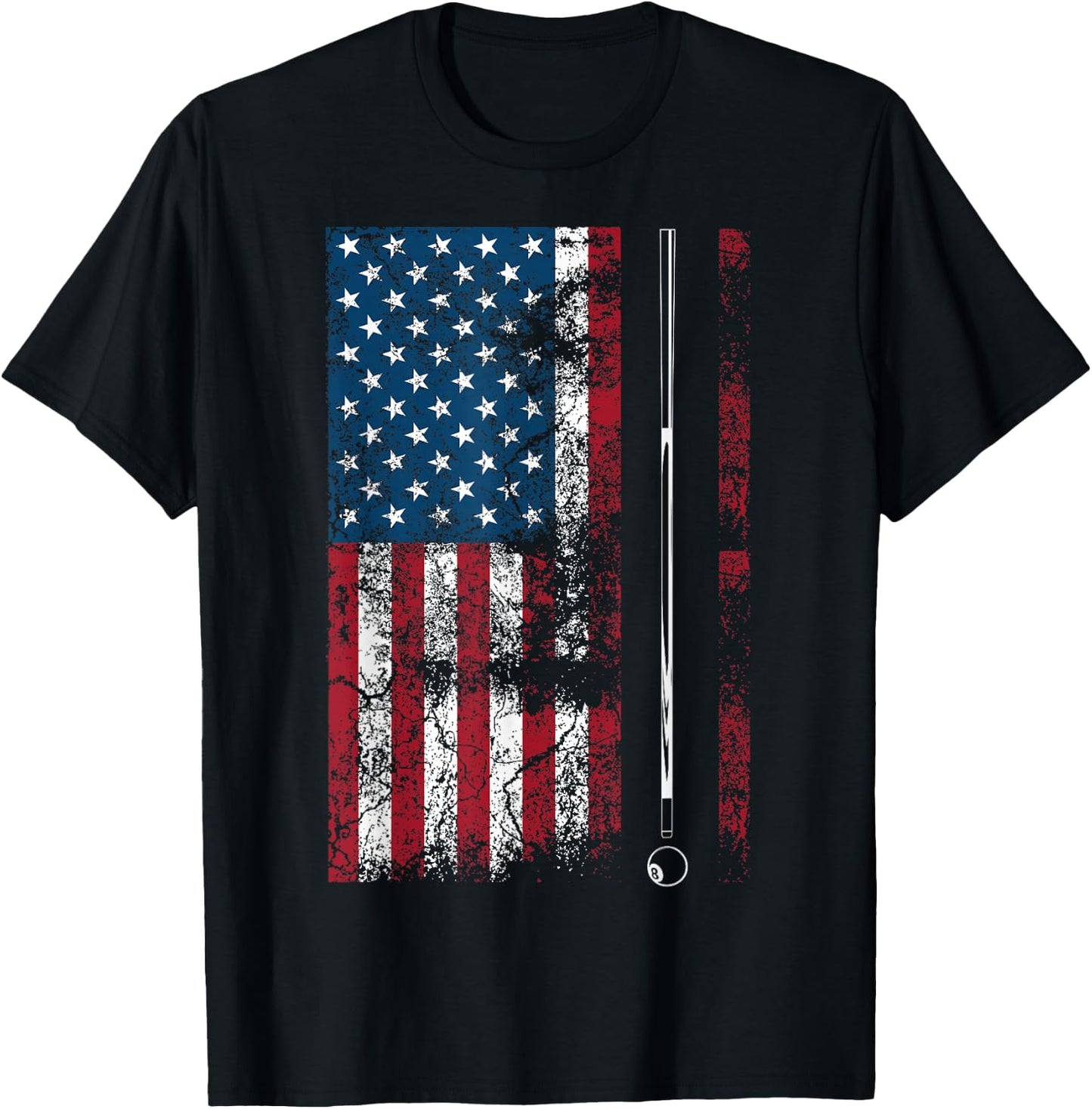 American Flag Billiard Stick Cute Table Game Funny USA Gift T-Shirt - T-Shirt | Black