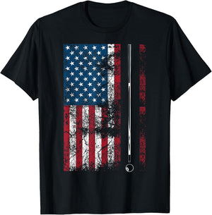American Flag Billiard Stick Cute Table Game Funny USA Gift T-Shirt - T-Shirt | Black
