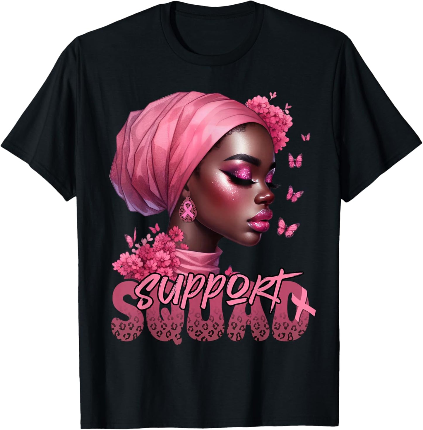 Breast Cancer Black Woman Shirt Support Squad Black Women T-Shirt - T-Shirt | Black