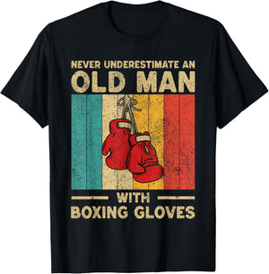 Never Underestimate an Old Man Vintage Boxing Gloves Boxer T-Shirt - T-Shirt | Black