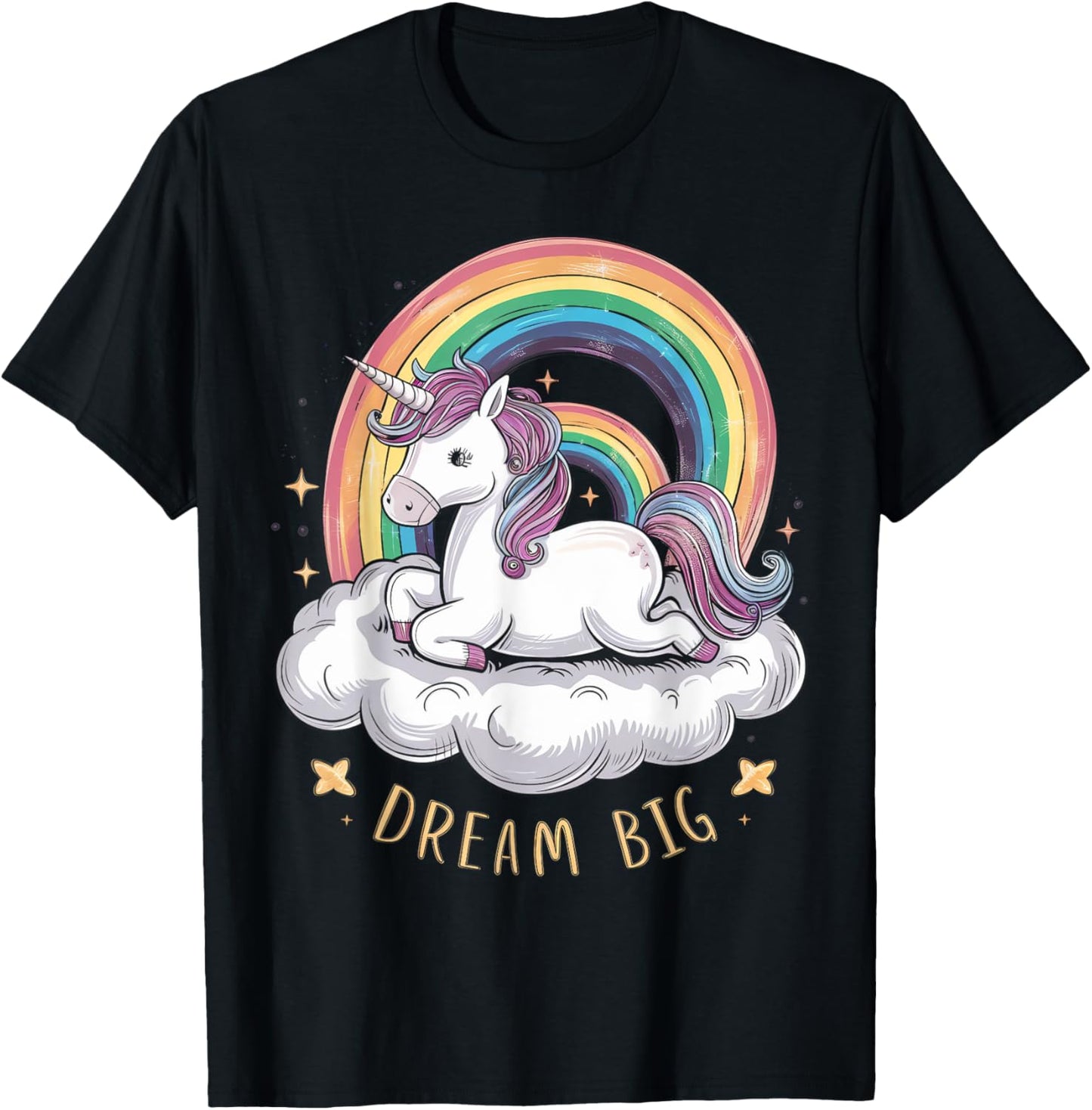Cute Unicorn on Cloud Rainbow Dream Big for Unicorn Lovers T-Shirt - T-Shirt | Black
