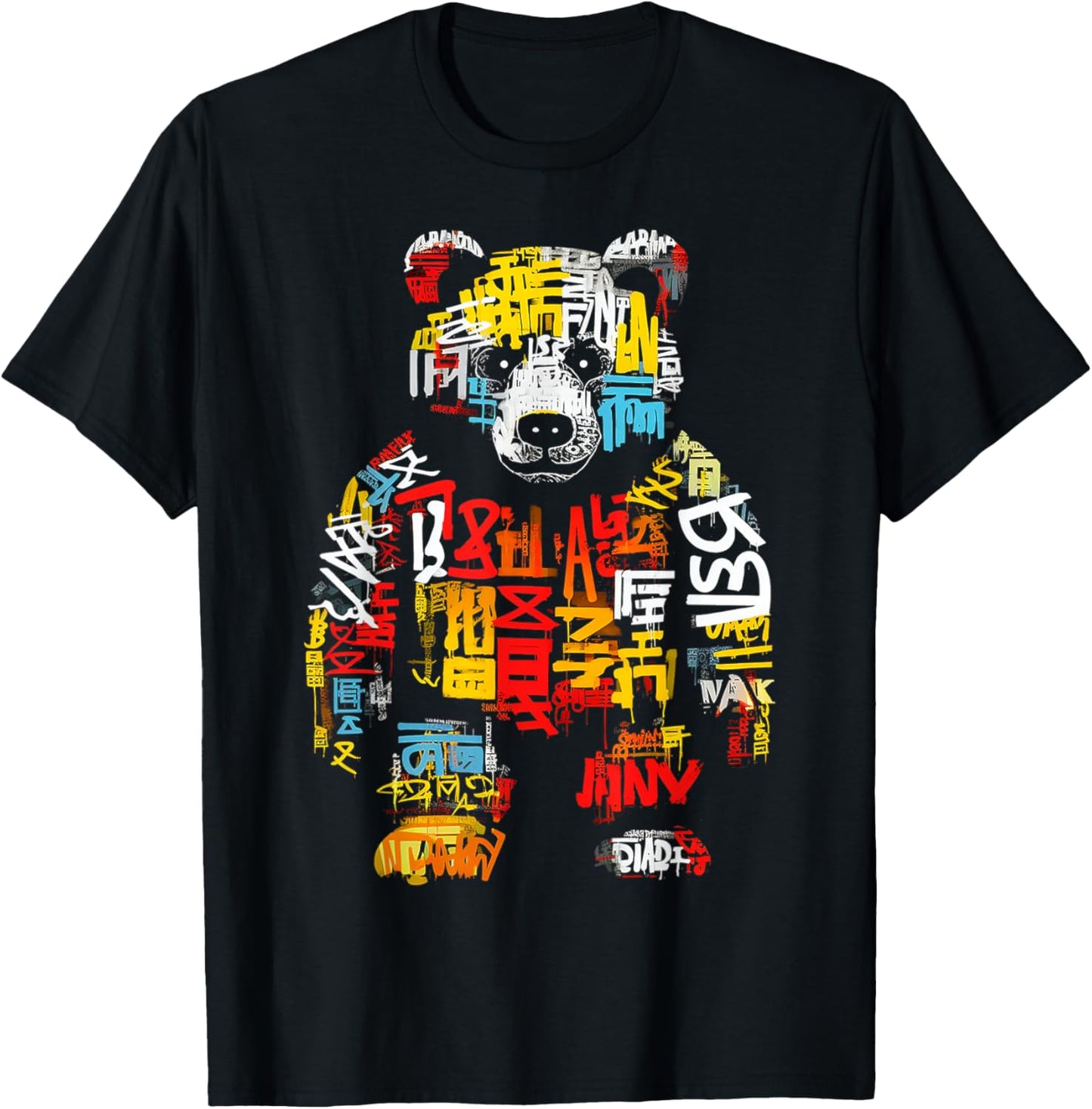 Bear Text Abstract Colorful Animal Art Bear T-Shirt - T-Shirt | Black