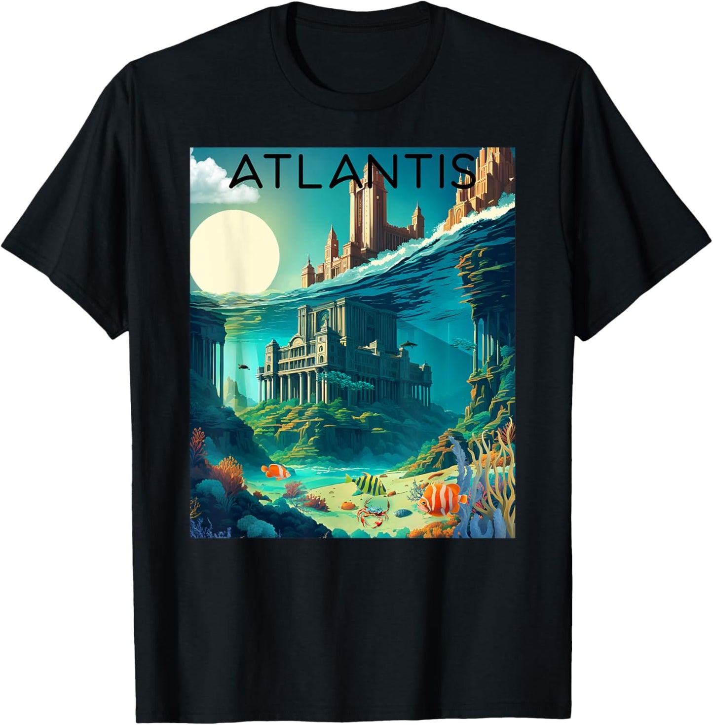 Atlantis Lost Underwater City Of Utopian Myth Travel Ad T-Shirt - T-Shirt | Black