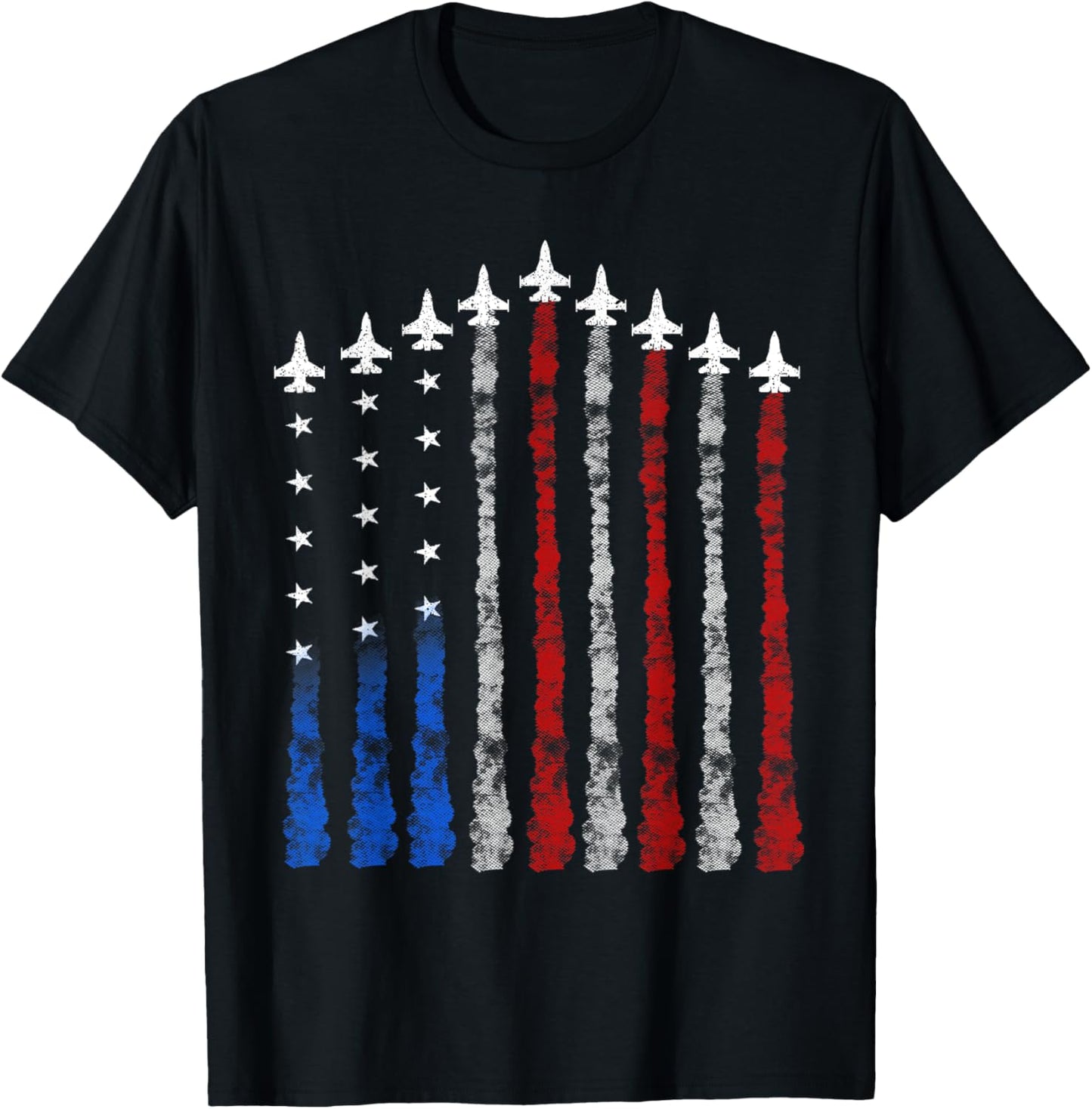 4th Of July Fighter Jet Airplane Red White Blue USA Flag Kids Men T-Shirt - T-Shirt | Black