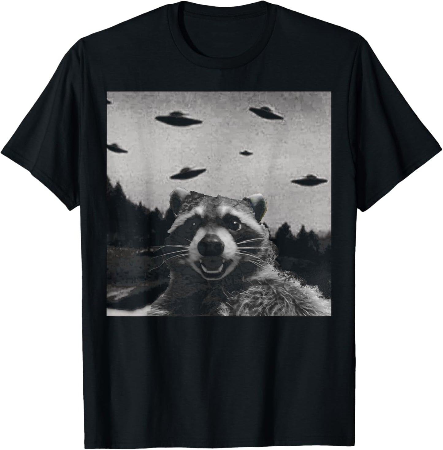 Alien UFO Funny Raccoon T-Shirt - T-Shirt | Black