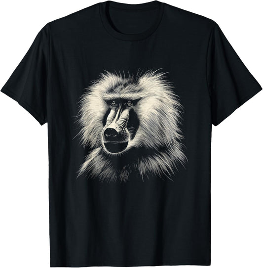 Vintage Baboon Face Graphic Art Design T-Shirt - T-Shirt | Black