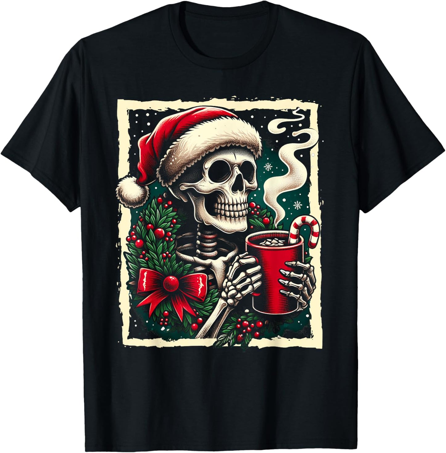 Christmas Skeleton Hot Cocoa Dead Inside Spooky Xmas Holiday T-Shirt - T-Shirt | Black