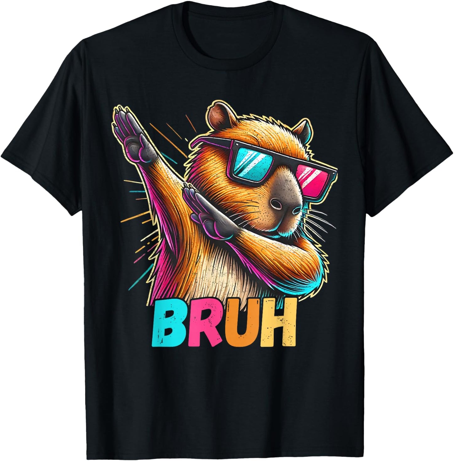 Funny Dabbing Capy Bruh Teens Youth Kids Meme Rodent Lovers T-Shirt - T-Shirt | Black