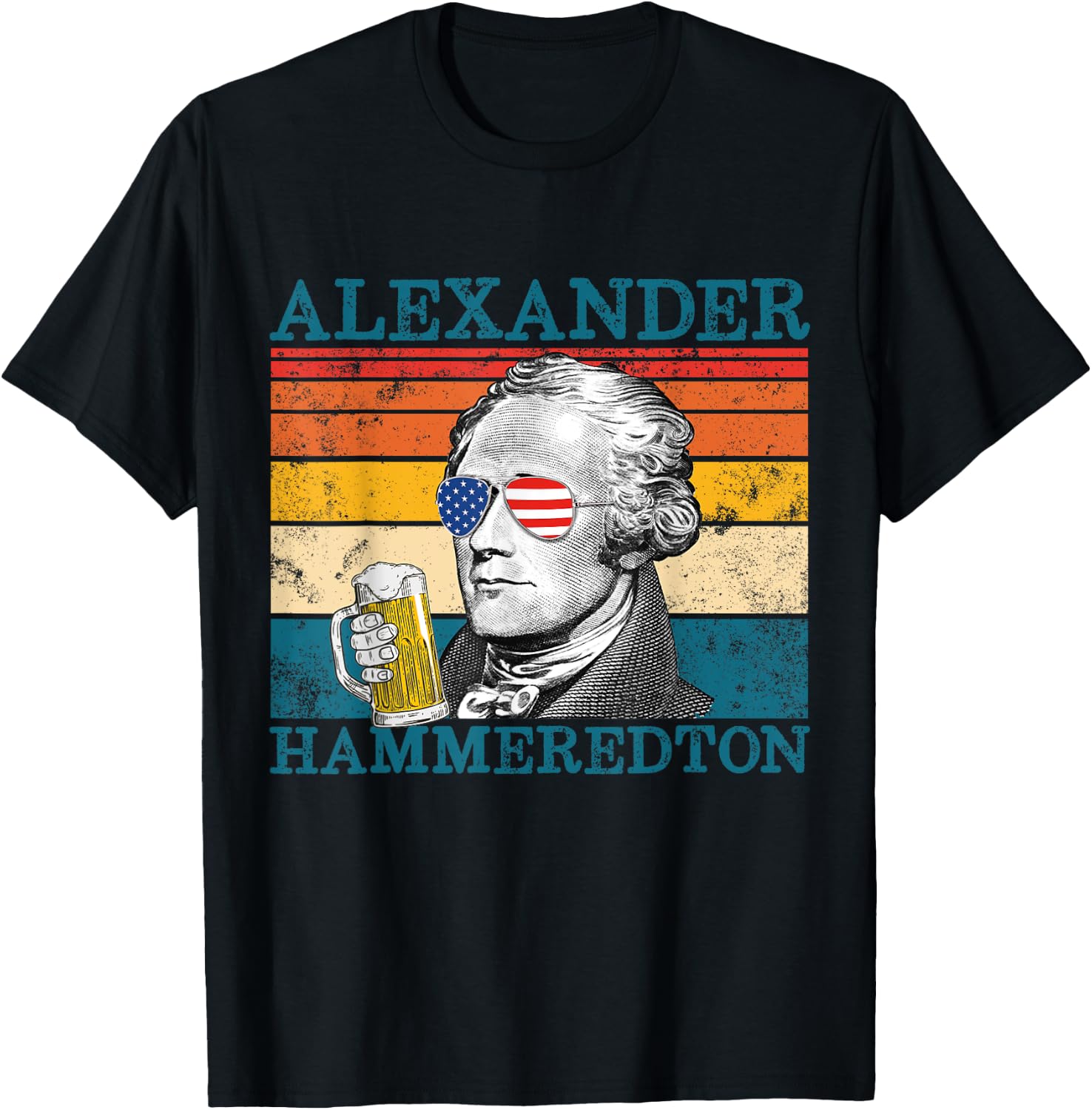 Alexander Hammeredton Retro Drinking Alexander Hamilton T-Shirt - T-Shirt | Black