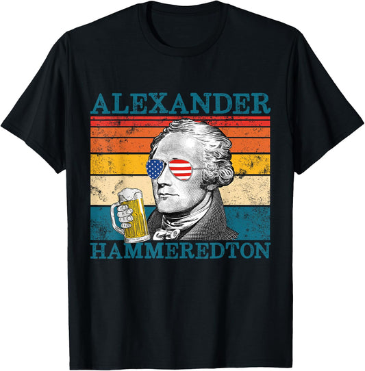 Alexander Hammeredton Retro Drinking Alexander Hamilton T-Shirt - T-Shirt | Black