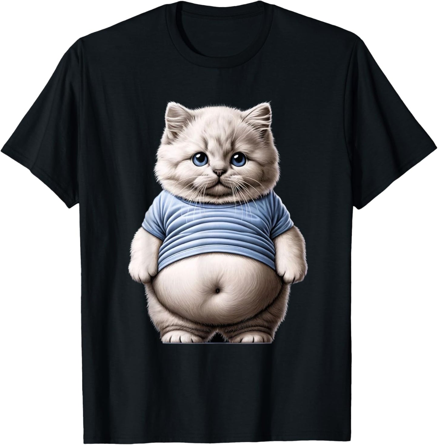 Big Belly Cute Funny Fat Cat Art Design Fat Kitten Cat Lover T-Shirt - T-Shirt | Black