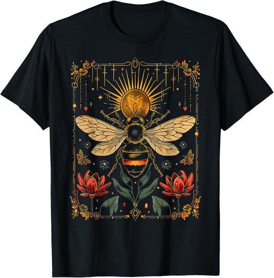 Vintage Bee Tarot Card Floral Bees Cottagecore Aesthetic T-Shirt - T-Shirt | Black