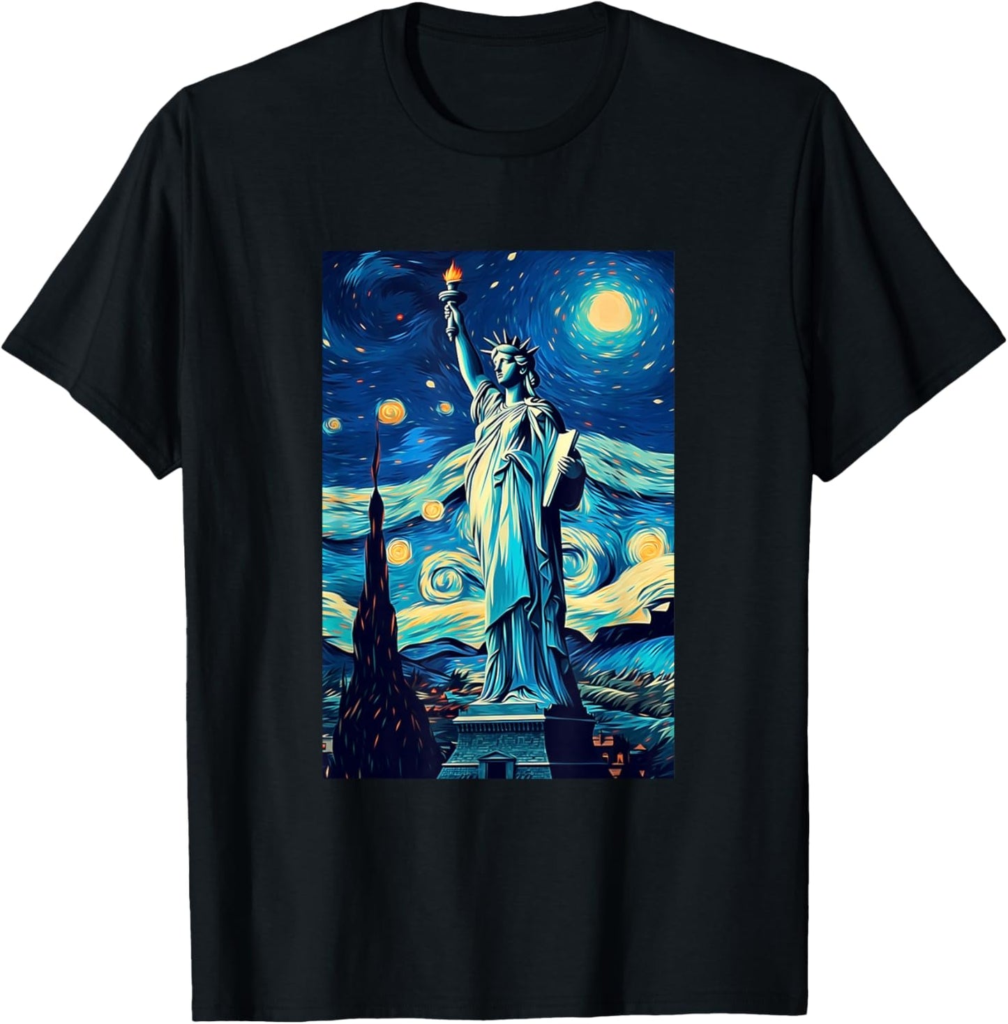 Statue of Liberty - New York - Van Gogh Style - Starry Night T-Shirt - T-Shirt | Black
