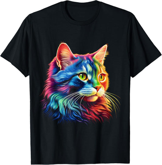 Cat Graphic Pet Illustration Cat Men Women Kids T-Shirt - T-Shirt | Black