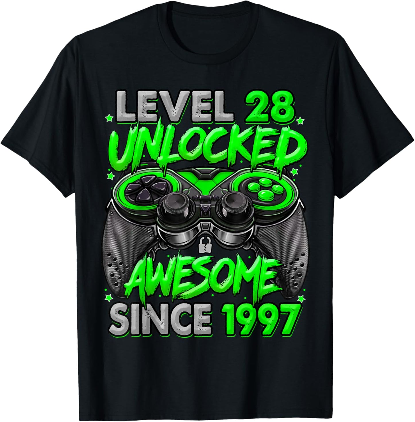 Level 28 Unlocked Awesome Since 1997 28th Birthday Gaming T-Shirt - T-Shirt | Black
