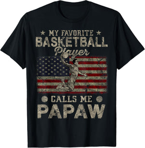 My Favorite Basketball Player Calls Me Papaw USA Flag T-Shirt - T-Shirt | Black