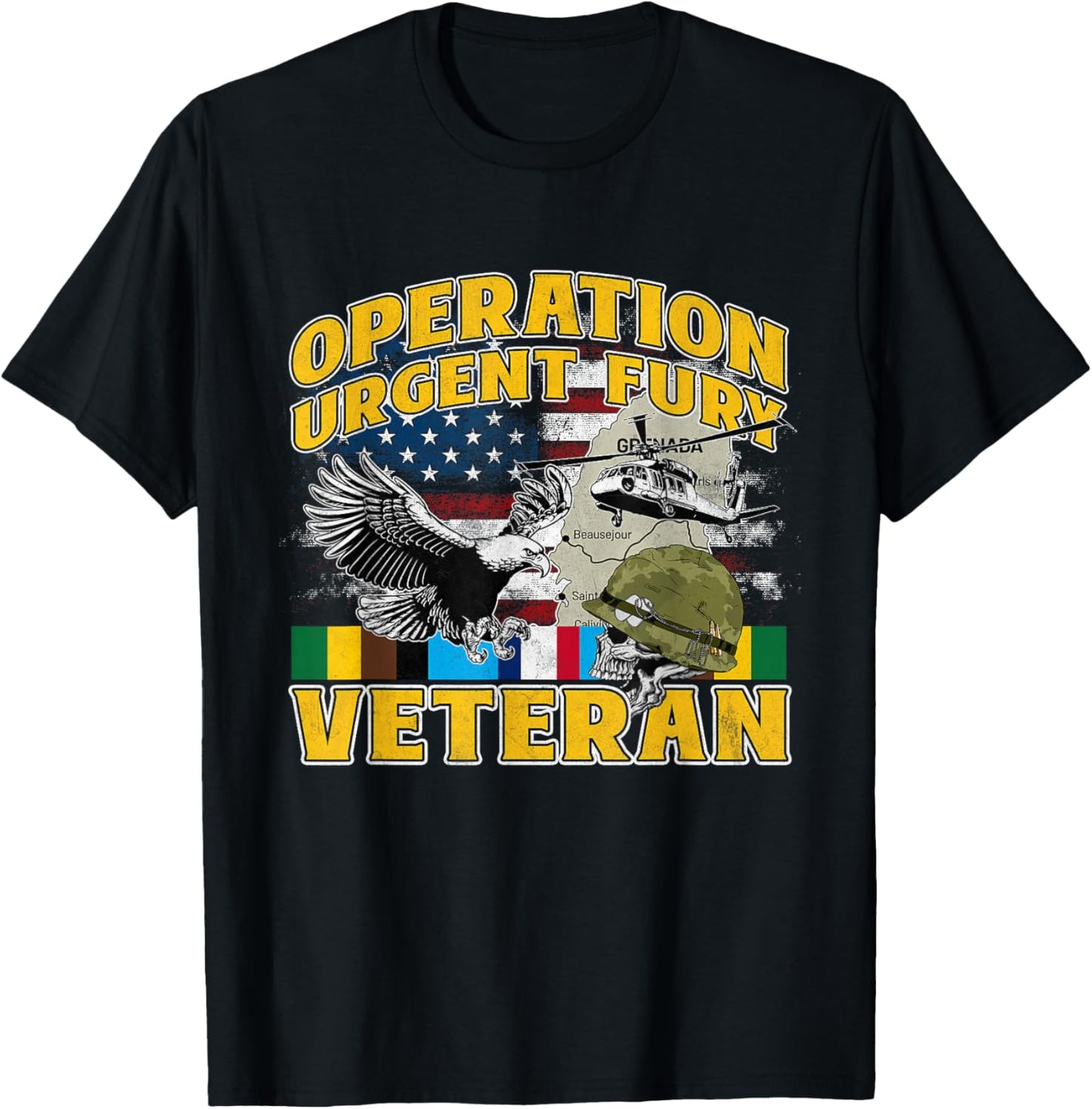 OUF Veteran Operation Urgent Fury Ribbon Grenada Vintage T-Shirt - T-Shirt | Black
