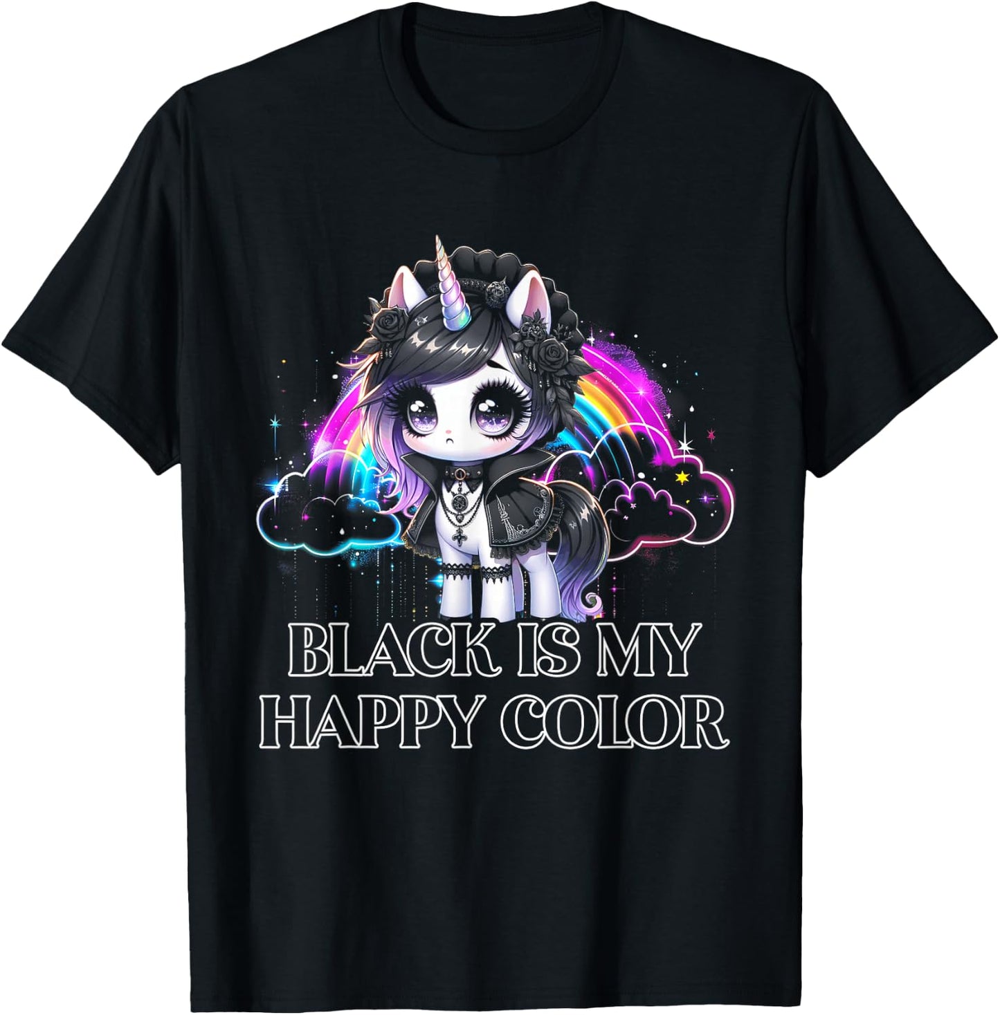 Black is My Happy Color Gothic Girl Dark Goth Occult Unicorn T-Shirt - T-Shirt | Black