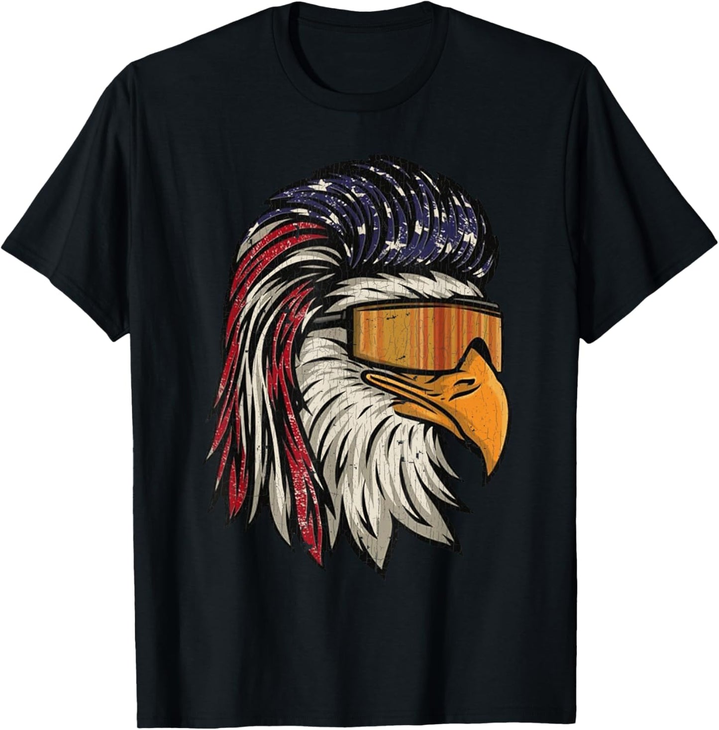 Vintage Eagle Mullet Sunglasses Merica 4th Of July USA Flag T-Shirt - T-Shirt | Black