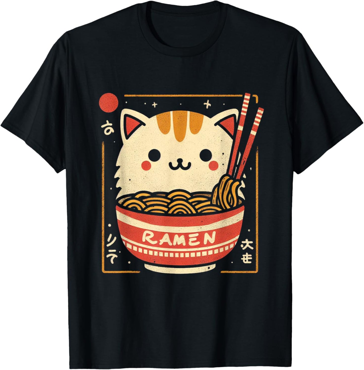 Ramen Cat Kawaii Neko Japanese Noodles Aesthetic Otaku Lover T-Shirt - T-Shirt | Black