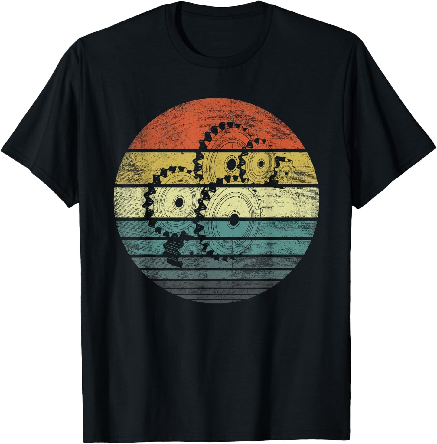 Mechanical Engineer Gifts Funny Retro Cogs Engineering Gear T-Shirt - T-Shirt | Black