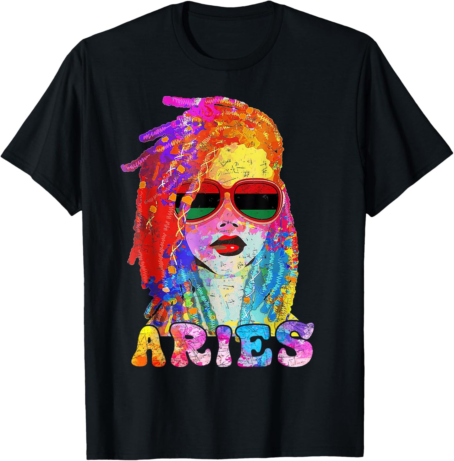 Aries Girl Loc'd Hair Art Zodiac Birthday Black Woman T-Shirt - T-Shirt | Black