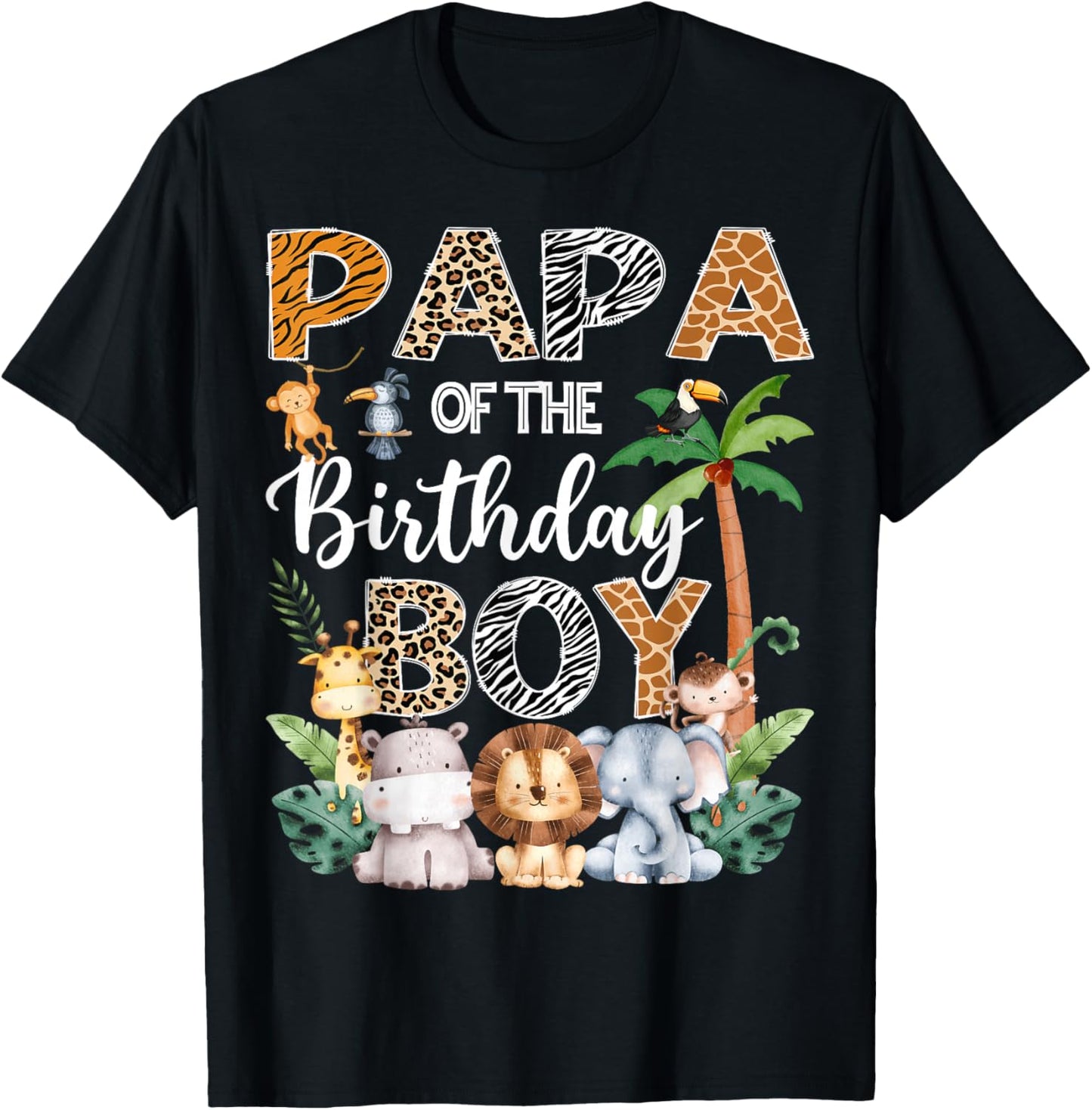 Papa Of The Birthday Boy Safari Jungle Bday Party T-Shirt - T-Shirt | Black