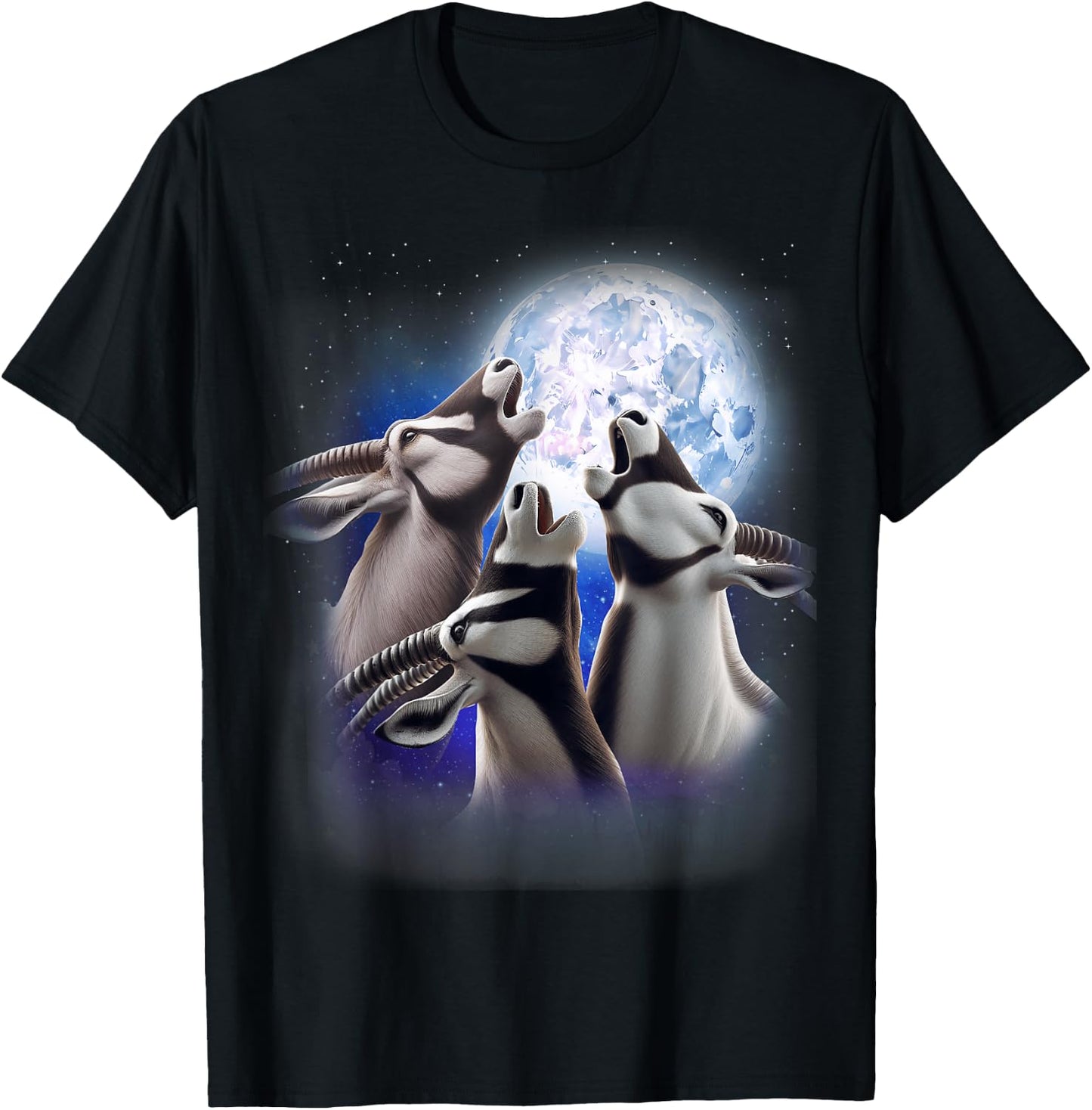 3 Oryx Howling At The Moon Funny Oryx Antelope Animal Lover T-Shirt - T-Shirt | Black
