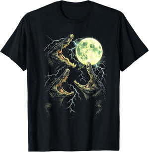 Retro Alligator Moon Howl 90s Swamp Lightning Design T-Shirt - T-Shirt | Black
