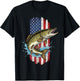 Musky Fishing, American Flag with Musky T-Shirt - T-Shirt | Black