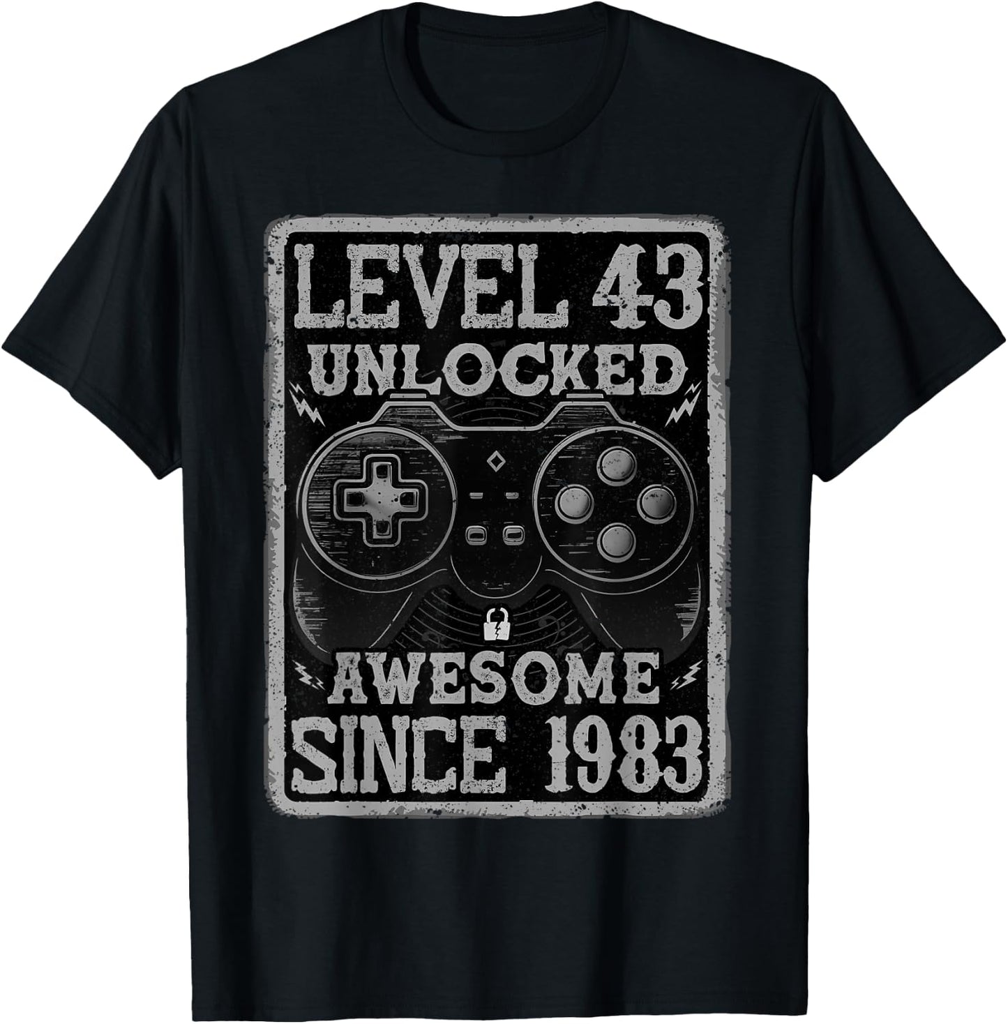 Level 43 Unlocked Awesome Since 1983 43rd Birthday Gaming T-Shirt - T-Shirt | Black