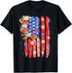 Flower Brushstroke US Flag 4th Of July Patriotic Graphic T-Shirt - T-Shirt | Black
