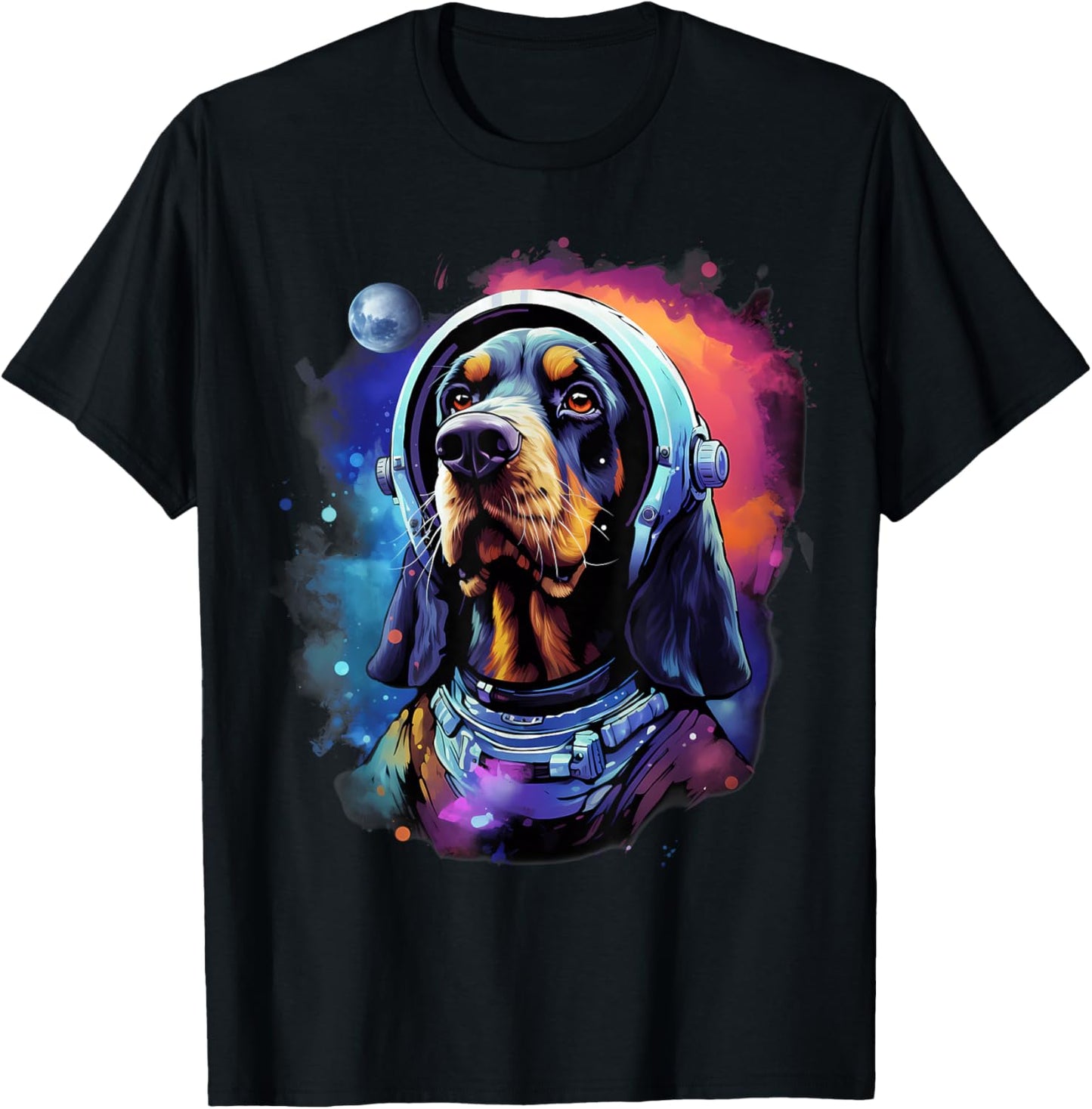 Space Bluetick Coonhound Dog Astronaut T-Shirt - T-Shirt | Black