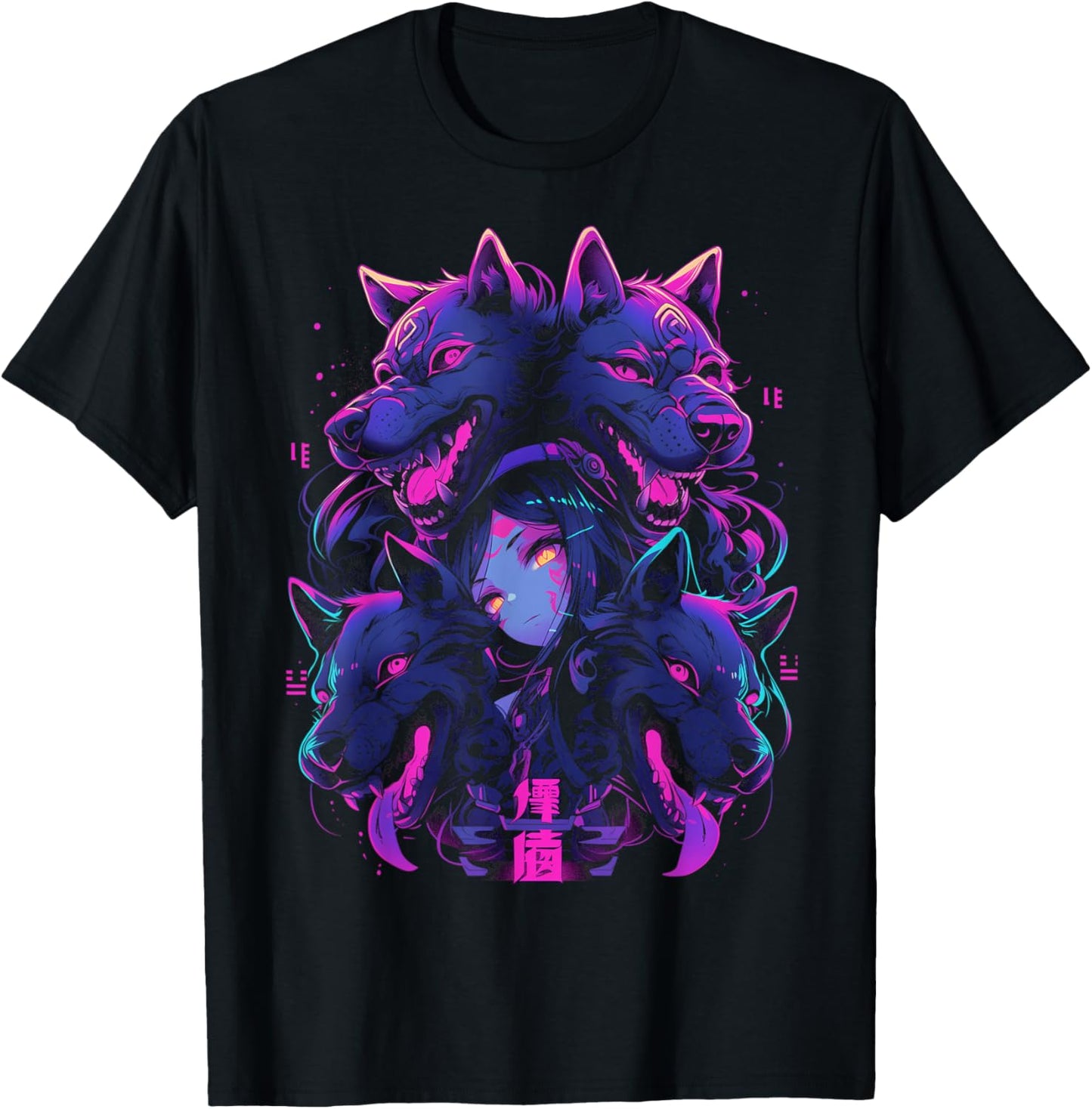 Anime Manga Cyberpunk Aesthetic Techwear Harajuku | Wolf T-Shirt - T-Shirt | Black