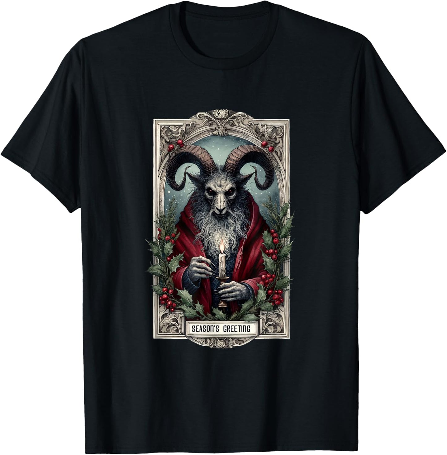 Season And Greeting Krampus Tarot Christmas Horror Holiday T-Shirt - T-Shirt | Black