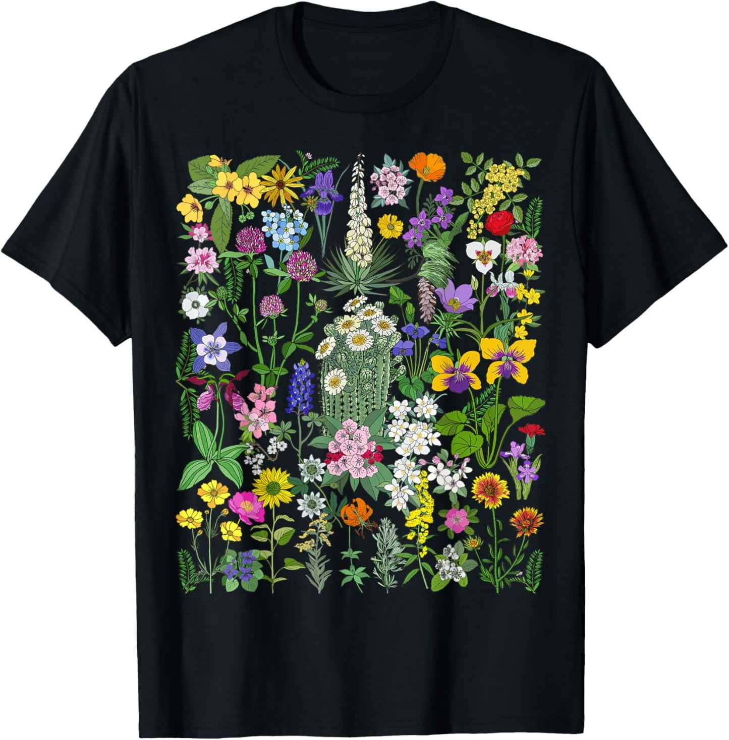 Flower Graphic Wildflower Floral Gardening Small T-Shirt - T-Shirt | Black