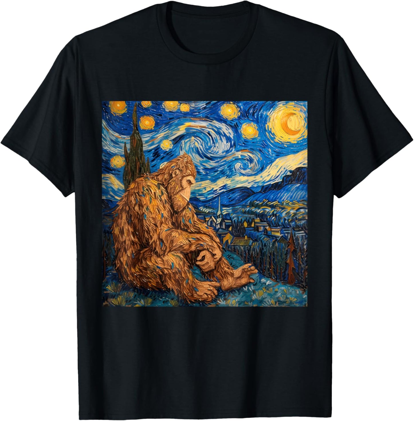 Sasquatch Starry Night Van Gogh T-Shirt - T-Shirt | Black