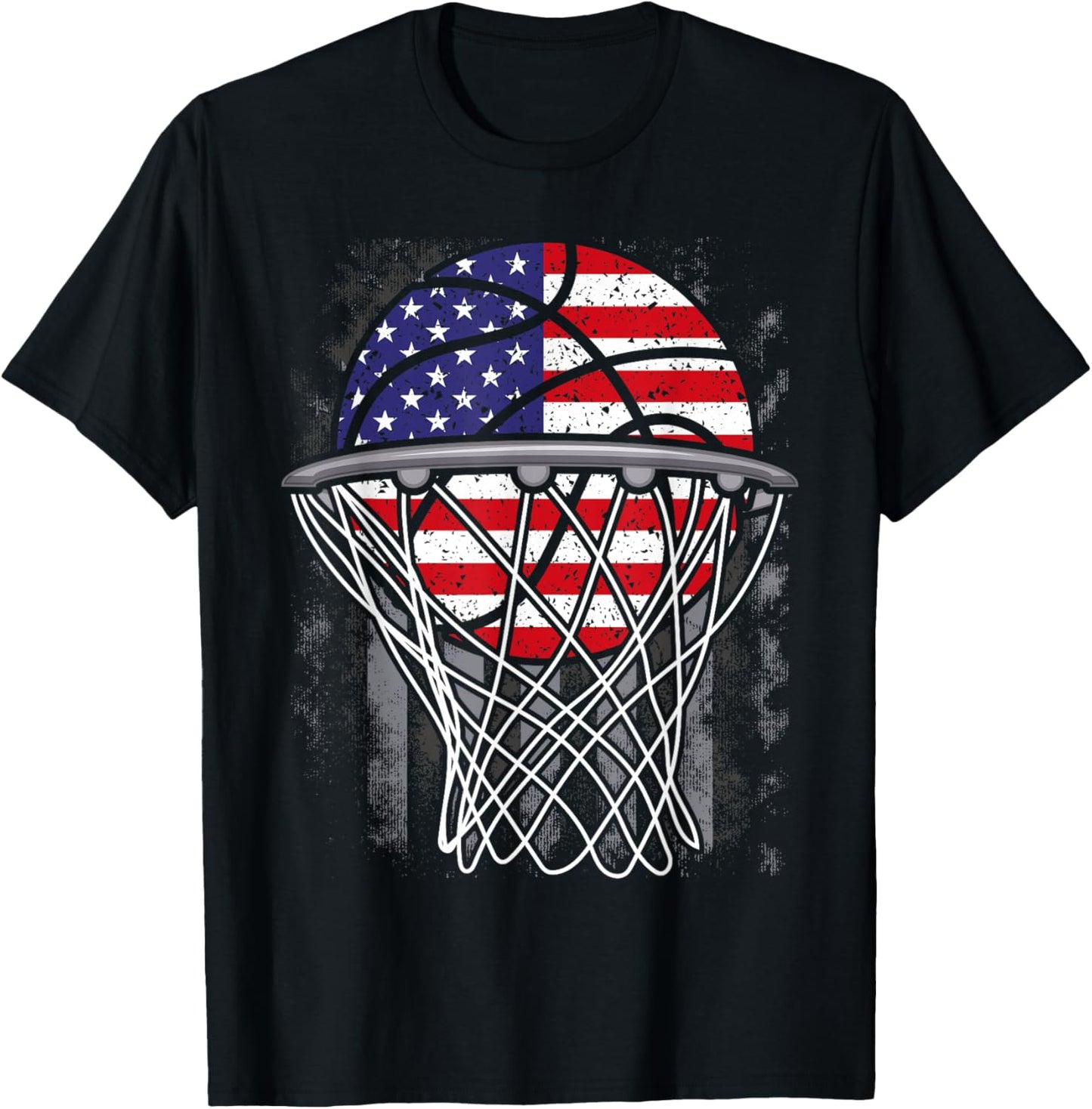 Kids 4th of July Basketball USA Flag Kids Youth Boys Girls T-Shirt - T-Shirt | Black