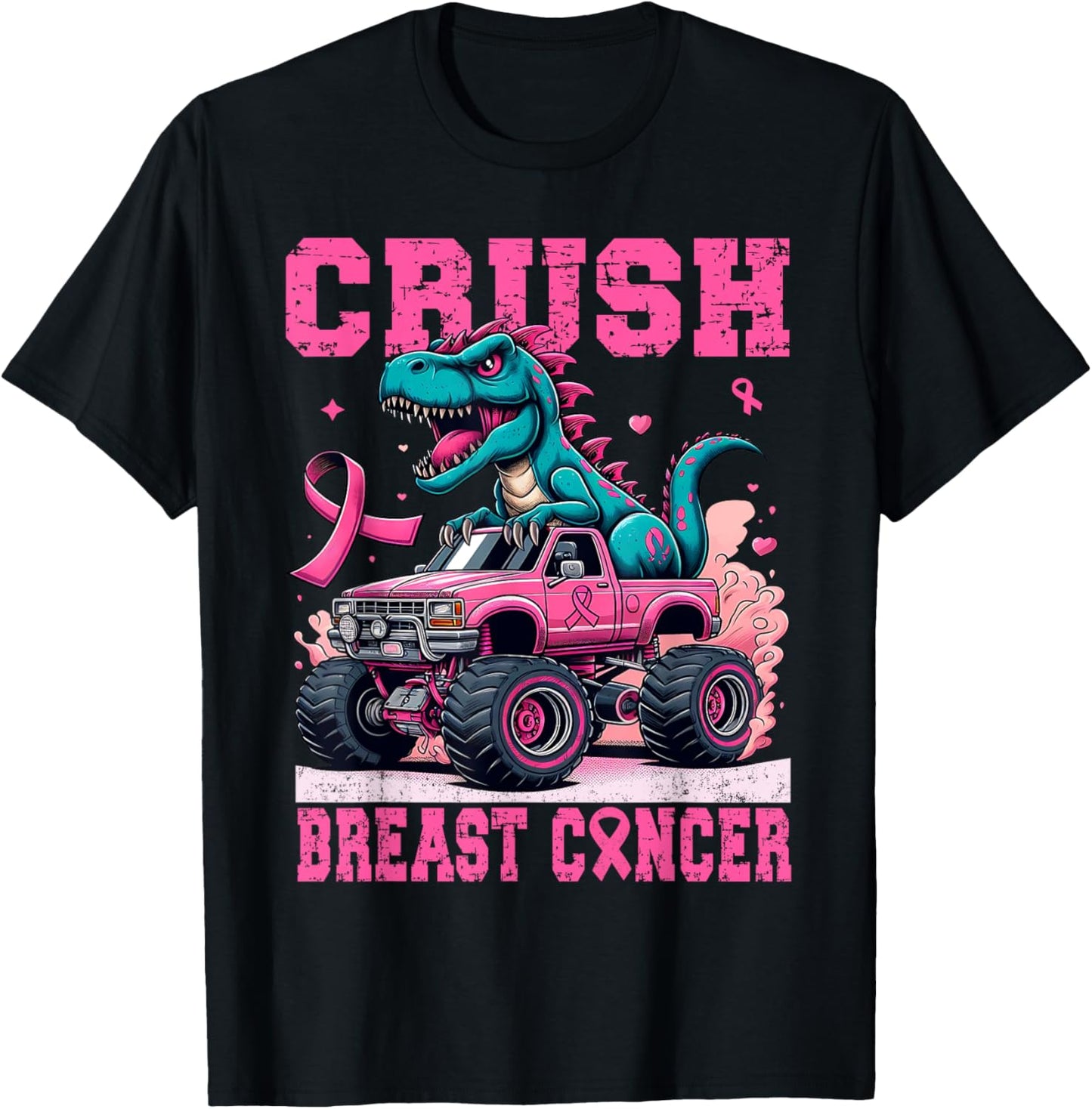 Crush Breast Cancer Awareness Pink Monster Truck Women Mom T-Shirt - T-Shirt | Black