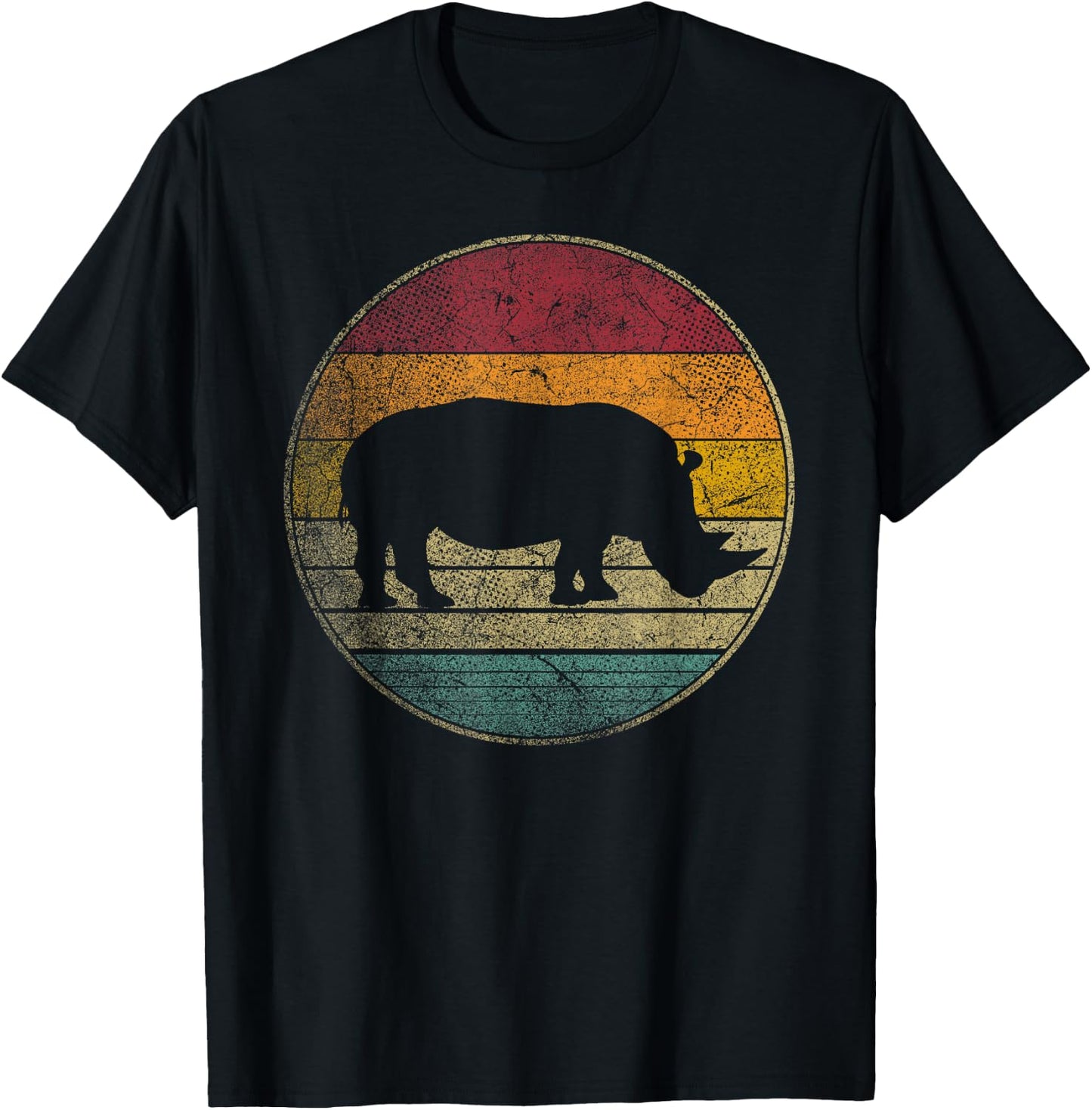 Rhino Rhinoceros Vintage Distressed Retro Style 70s 80s T-Shirt - T-Shirt | Black