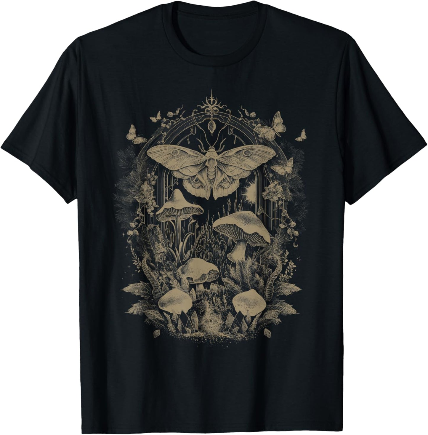 Butterfly Grunge Fairycore Therian Clothing Cute Moth Aesthetic Floral & Girls, -Adults & Kids, Brown, Small, Short Sleeve, Classic Fit T-Shirt - T-Shirt | Black