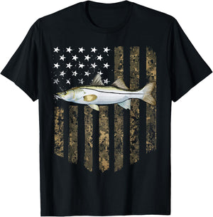 Camo American Flag Snook Fishing 4th Of July T-Shirt - T-Shirt | Black