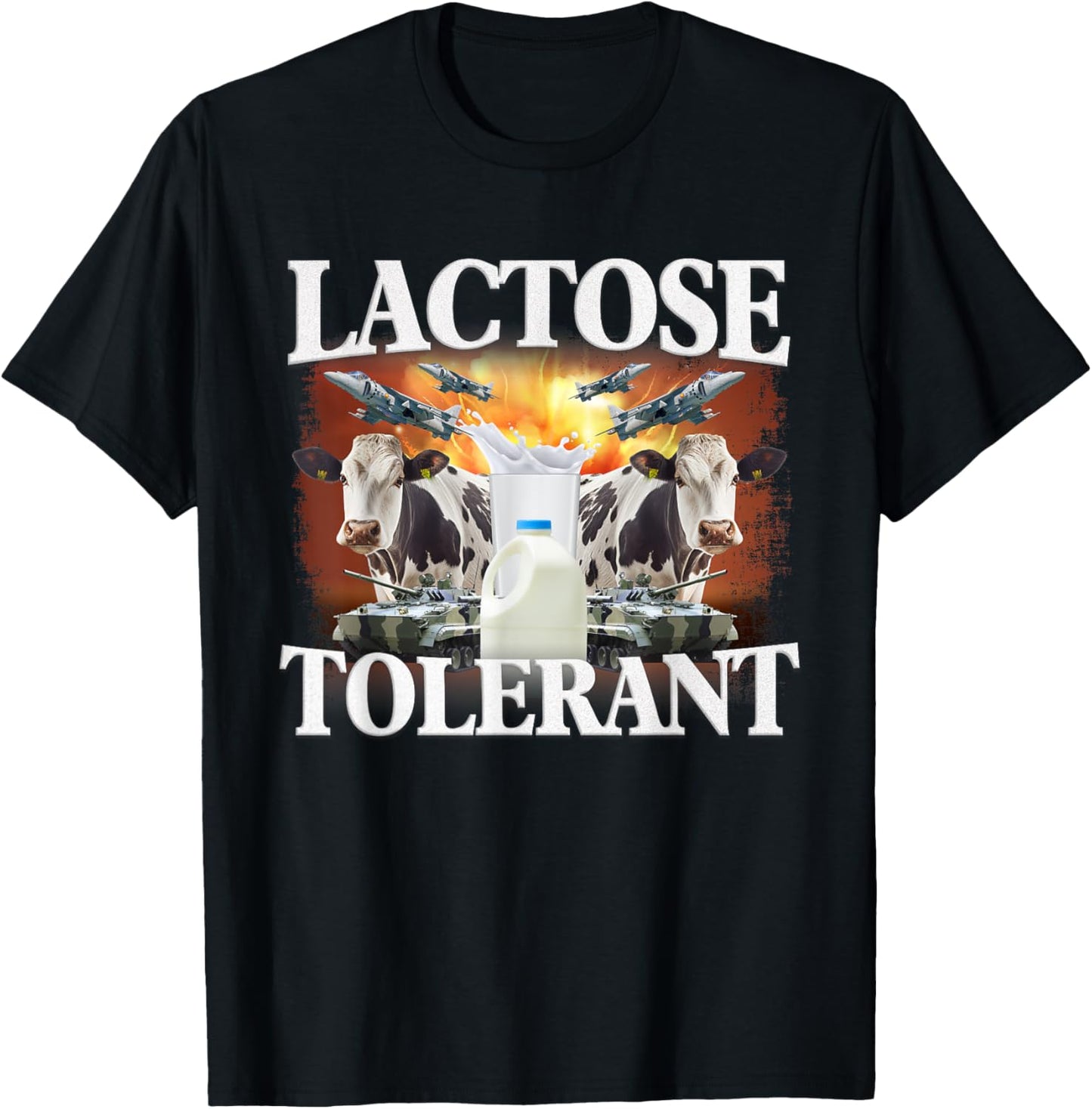 Funny Lactose Retro Pro-Dairy Apparel -Adults Black Cotton Blend Small T-Shirt - T-Shirt | Black