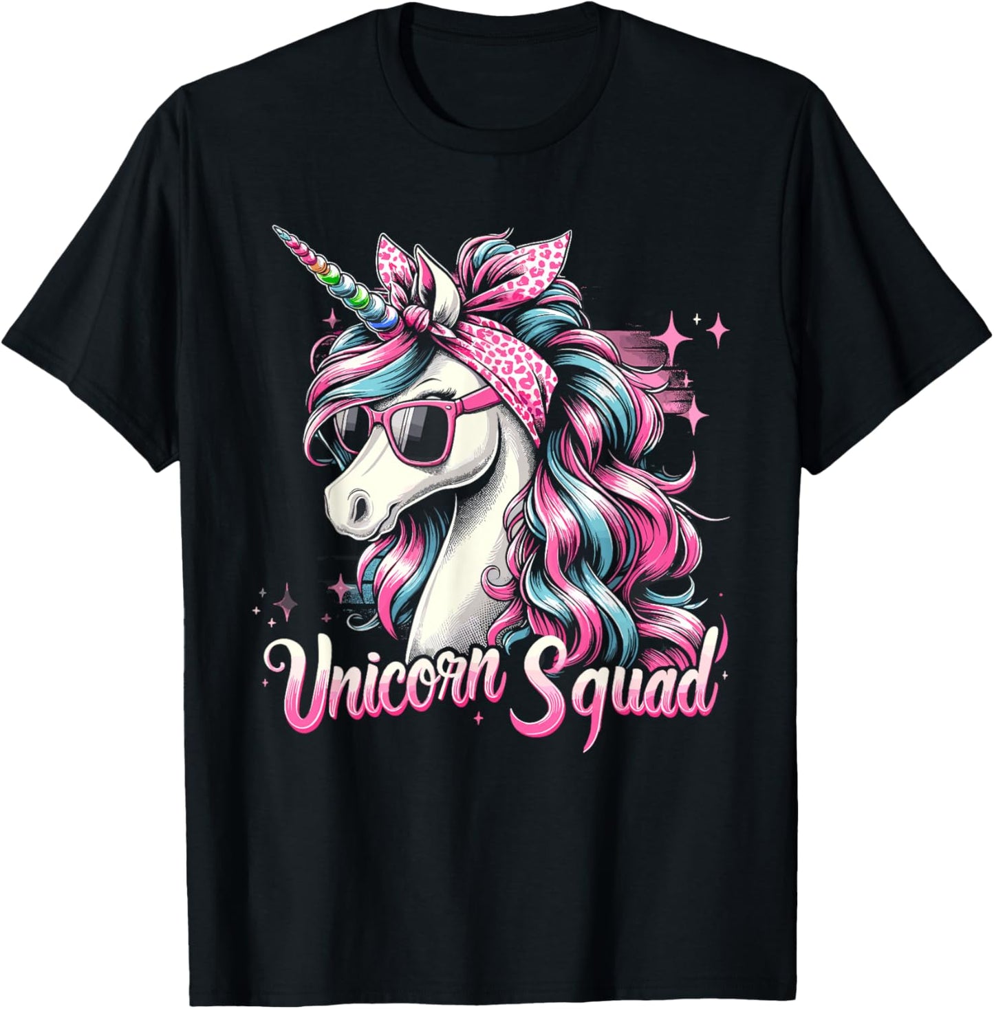 Unicorn Squad - Graceful Unicorn with leopard Bandana T-Shirt - T-Shirt | Black