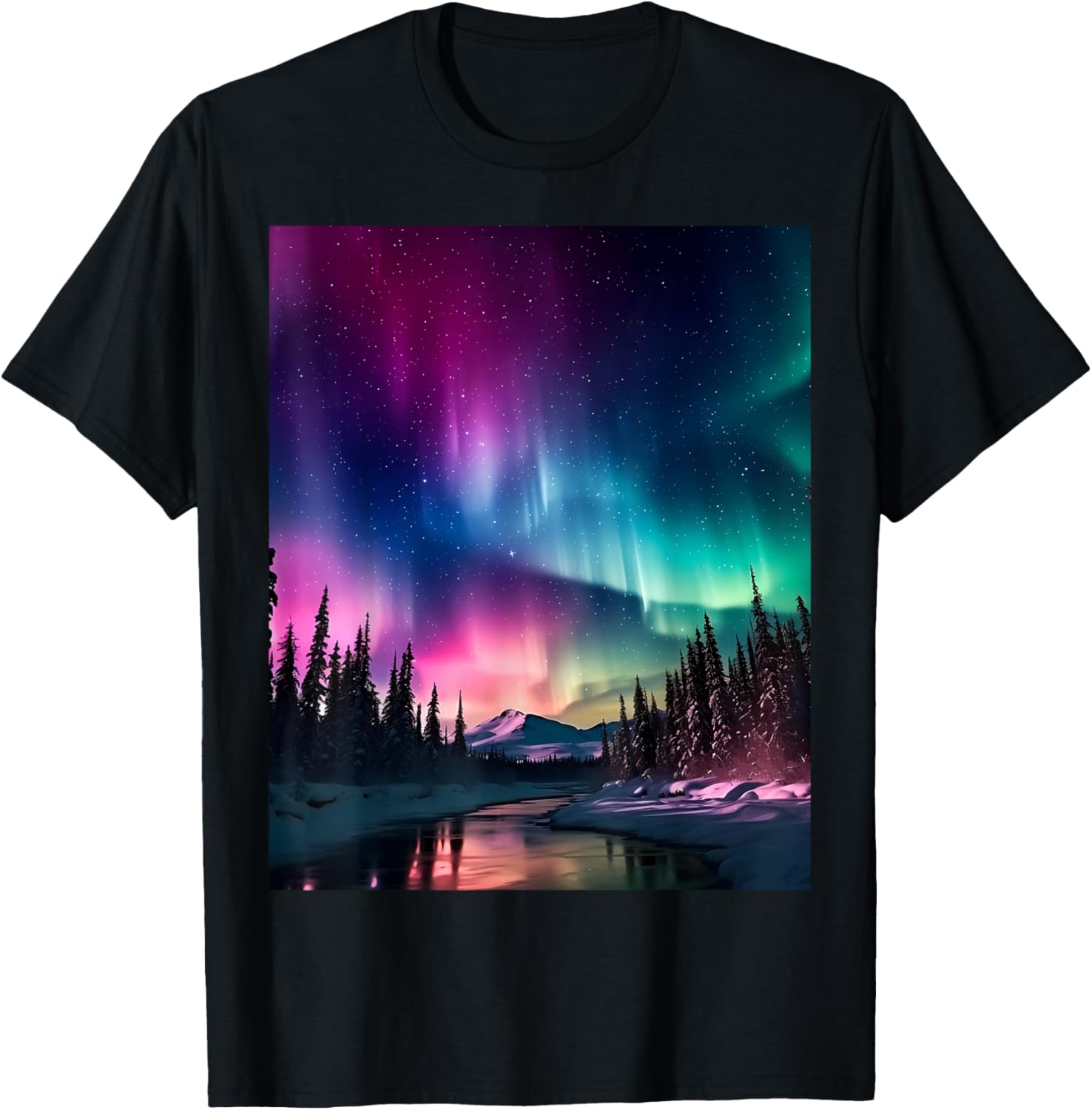 Alaska Landscape Aurora Borealis Northern Lights Vacay Merch T-Shirt - T-Shirt | Black