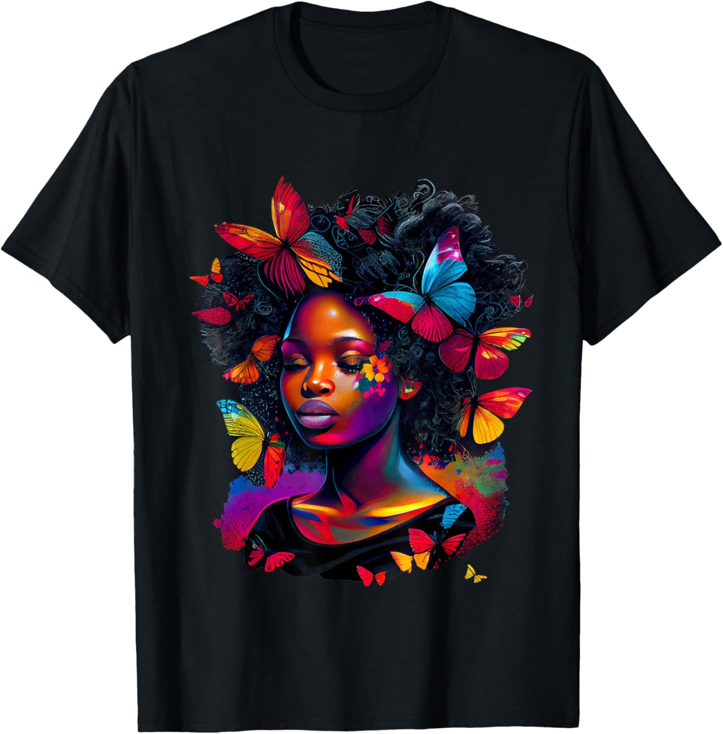 Queen Art Painting Butterfly Afro Cute T-Shirt - T-Shirt | Black
