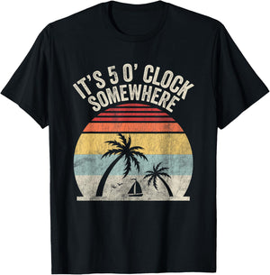 It's 5 O'Clock Somewhere Retro Beach Sunset T-Shirt - T-Shirt | Black