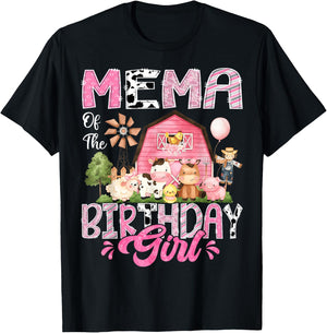 Mema Of The Birthday Girl Pink Farm Cow First Birthday T-Shirt - T-Shirt | Black
